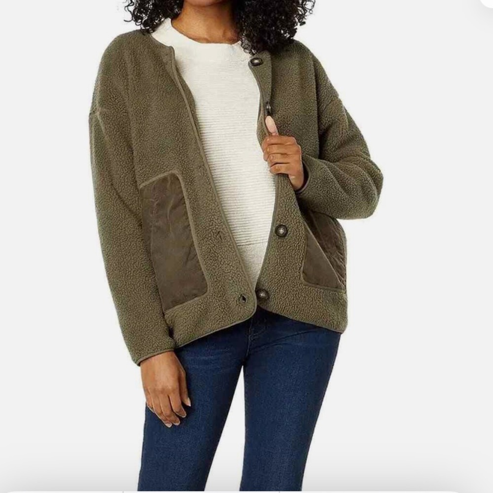 NWOT Madewell Resourced Fleece Cargo Jacket Olive Green Teddy Jacket - Picture 3 of 9